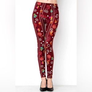 Extra Plus Burgundy Christmas Ornament Leggings NWT